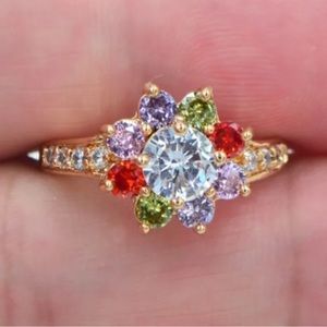 18K Yellow Gold Filled Multicolor Mystic Topaz Sunflower Ring